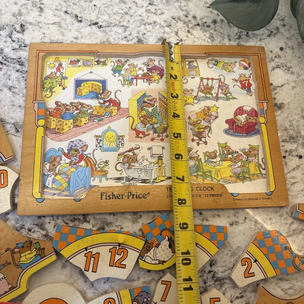 Vintage Fisher-Price Teaching Clock Puzzle‎ #2710 Complete Mice Time Homeschool